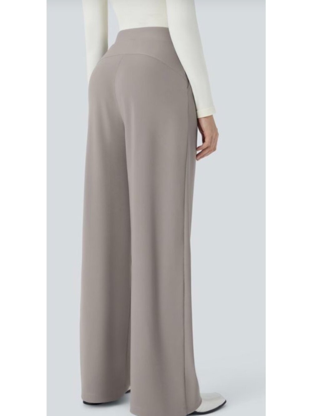 Halara L Microwaffle Womens Wide-Leg work Pants Taupe Large Tall Elastic Waist P - Picture 5 of 11